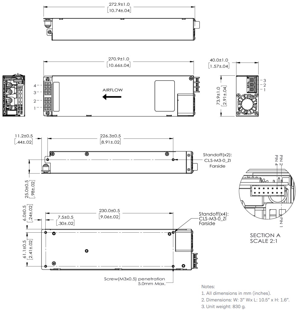 Mechanical Drawing - Advanced Energy / SL Power NGB1200 Power Supplies